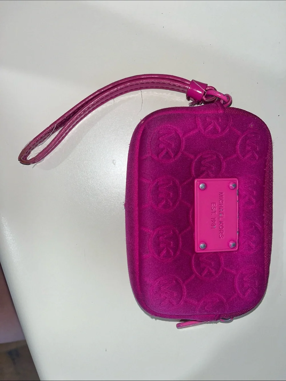 Michael Kors Fuchsia Embossed Logo Wristlet